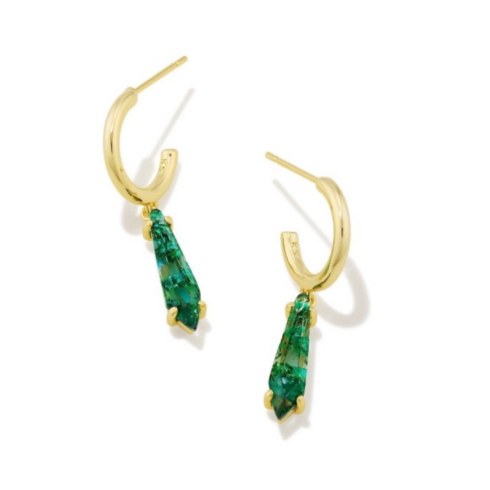 Kendra Scott Indie Hoop Earrings - Teal Glass Over Green